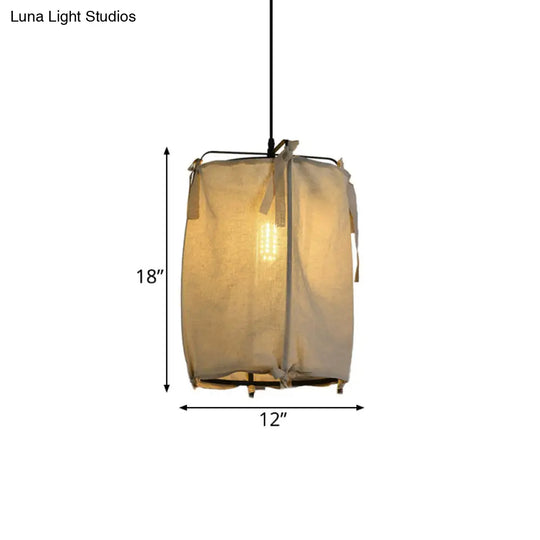 Modern Fabric Lantern Pendant Light For Restaurant - 1 White 3 Width Options