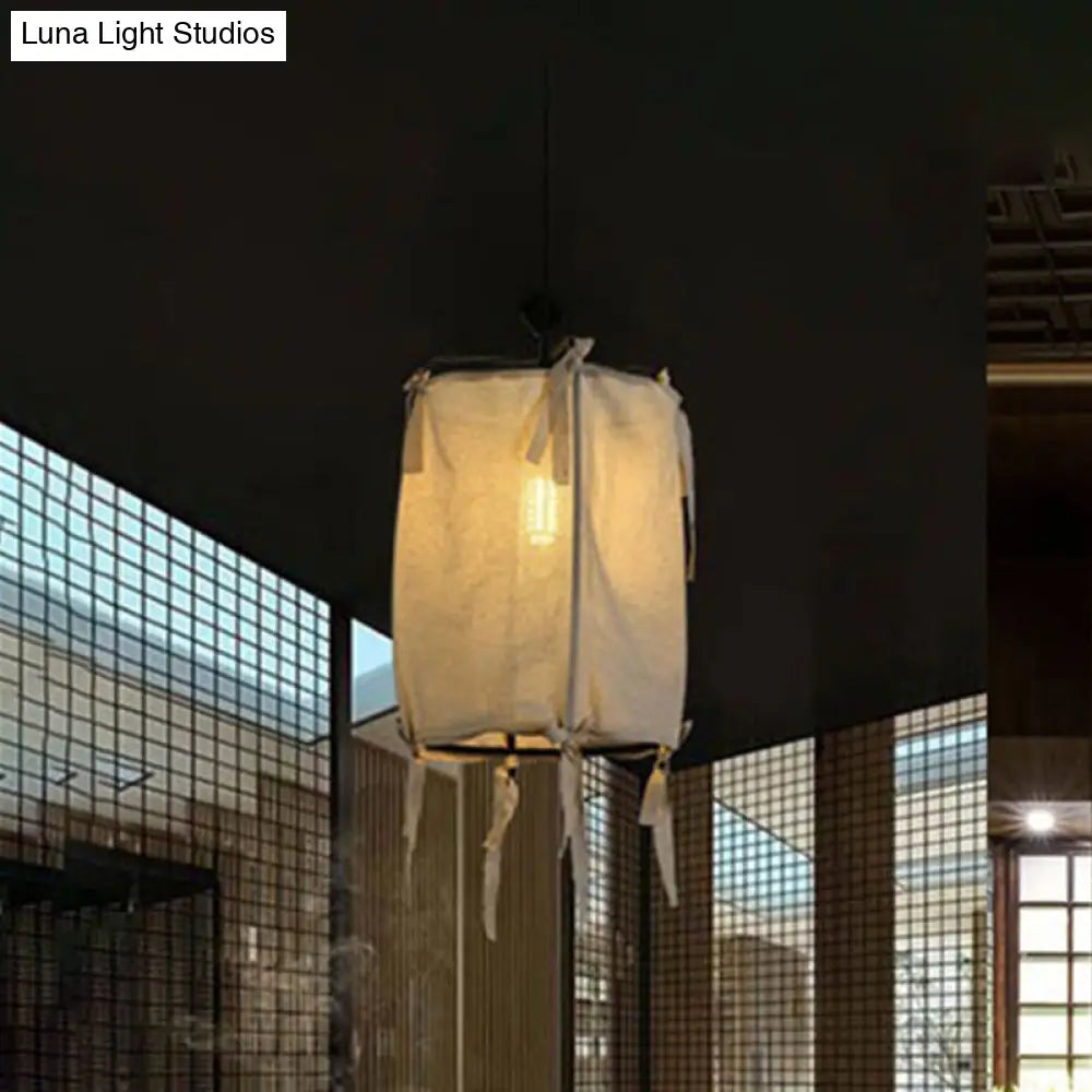 Modern Fabric Lantern Pendant Light For Restaurant - 1 White 3 Width Options