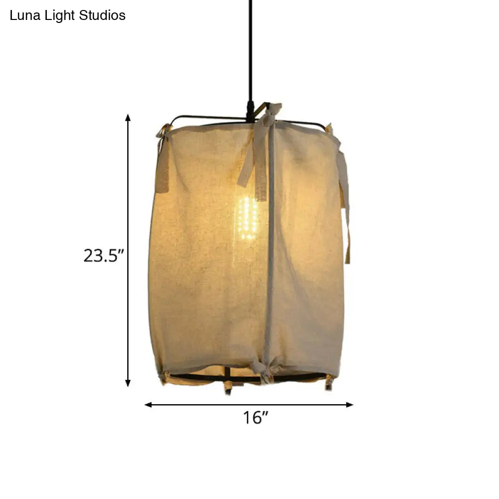 Modern Fabric Shade Lantern Pendant Lighting - 12/14/16 Wide 1-Light White Hanging Lamp For