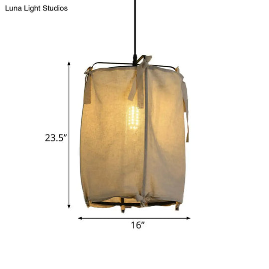 Modern Fabric Shade Lantern Pendant Lighting - 12/14/16 Wide 1-Light White Hanging Lamp For