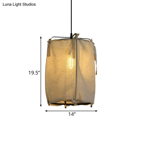 Modern Fabric Shade Lantern Pendant Lighting - 12/14/16 Wide 1-Light White Hanging Lamp For