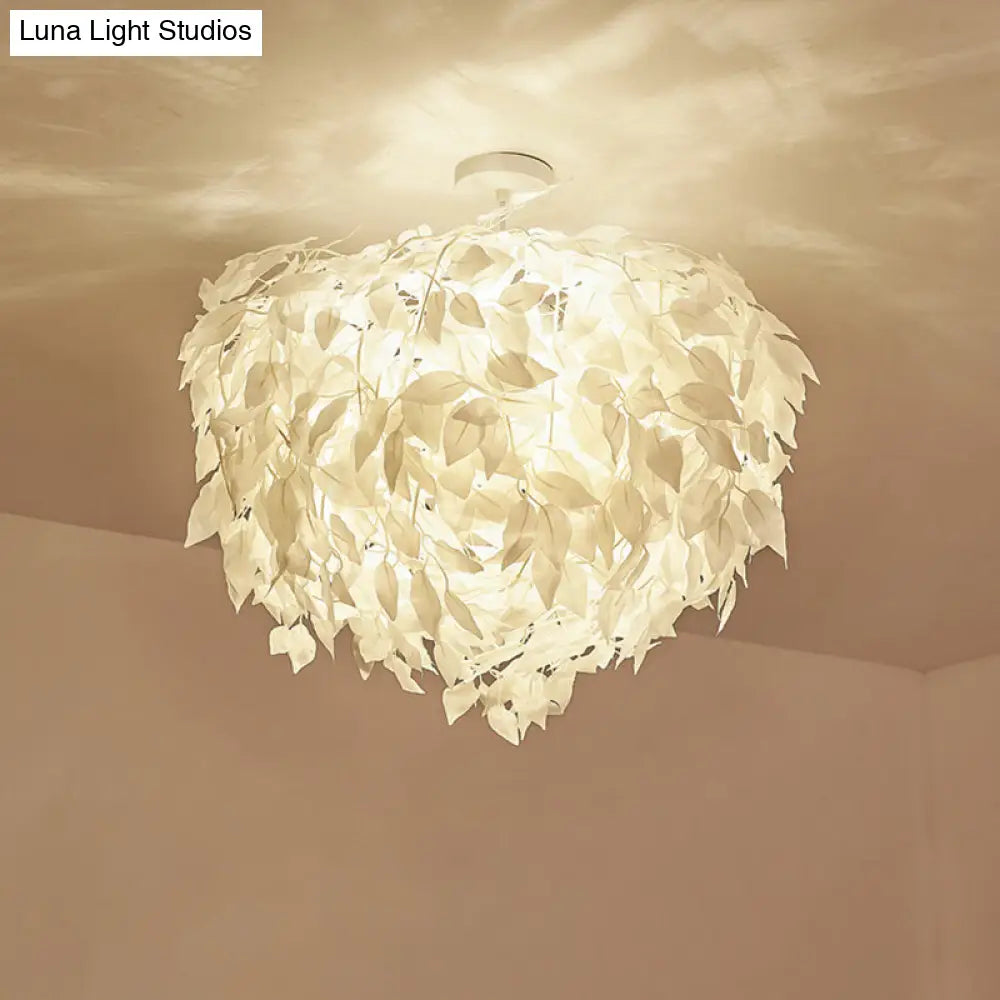 Modern Fabric Leaf Flush Mount Ceiling Light With 4 White Led Lights For Bedroom