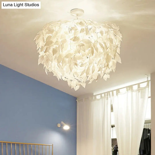 Modern Fabric Leaf Flush Mount Ceiling Light With 4 White Led Lights For Bedroom