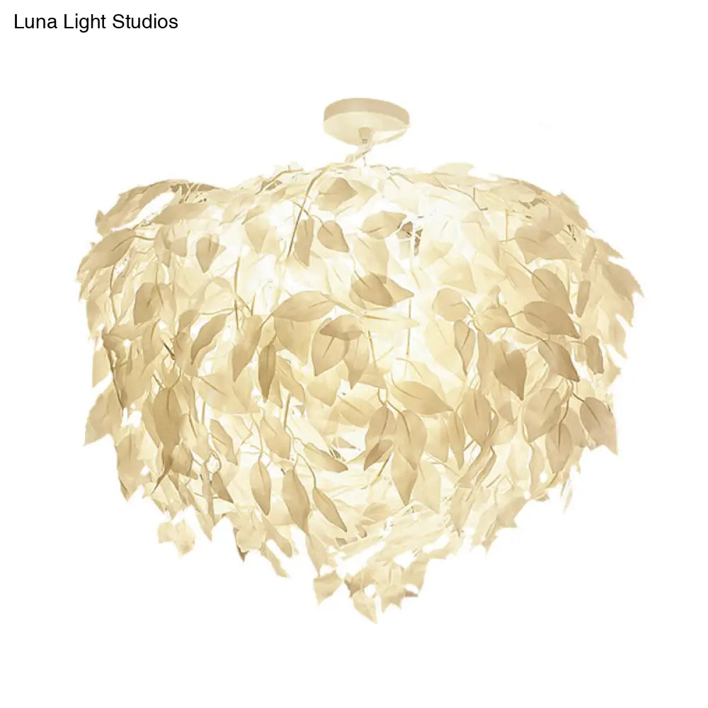 Modern Fabric Leaf Flush Mount Ceiling Light With 4 White Led Lights For Bedroom