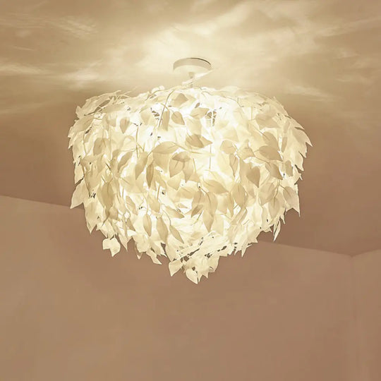 Modern Fabric Leaf Flush Mount Ceiling Light With 4 White Led Lights For Bedroom