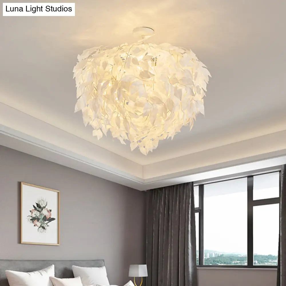 Modern Fabric Leaf Flush Mount Ceiling Light With 4 White Led Lights For Bedroom