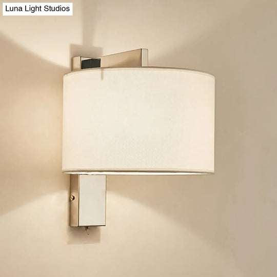 Modern Fabric Led Drum Wall Sconce For Bedside - White/Black