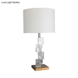 Modern Fabric Shade Study Lamp - Straight Sided Design 1 Bulb Book Light In White