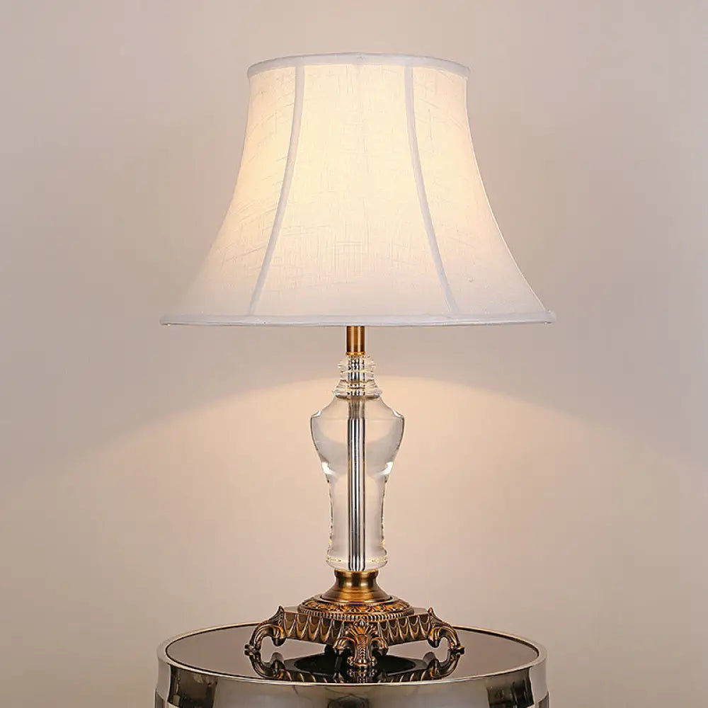 Modern Fabric Table Lamp: Flare Desk Light With Bronze Metal Base - White 1 Bulb