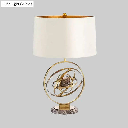 Modern Fabric Table Lamp With Round Marble Base - White