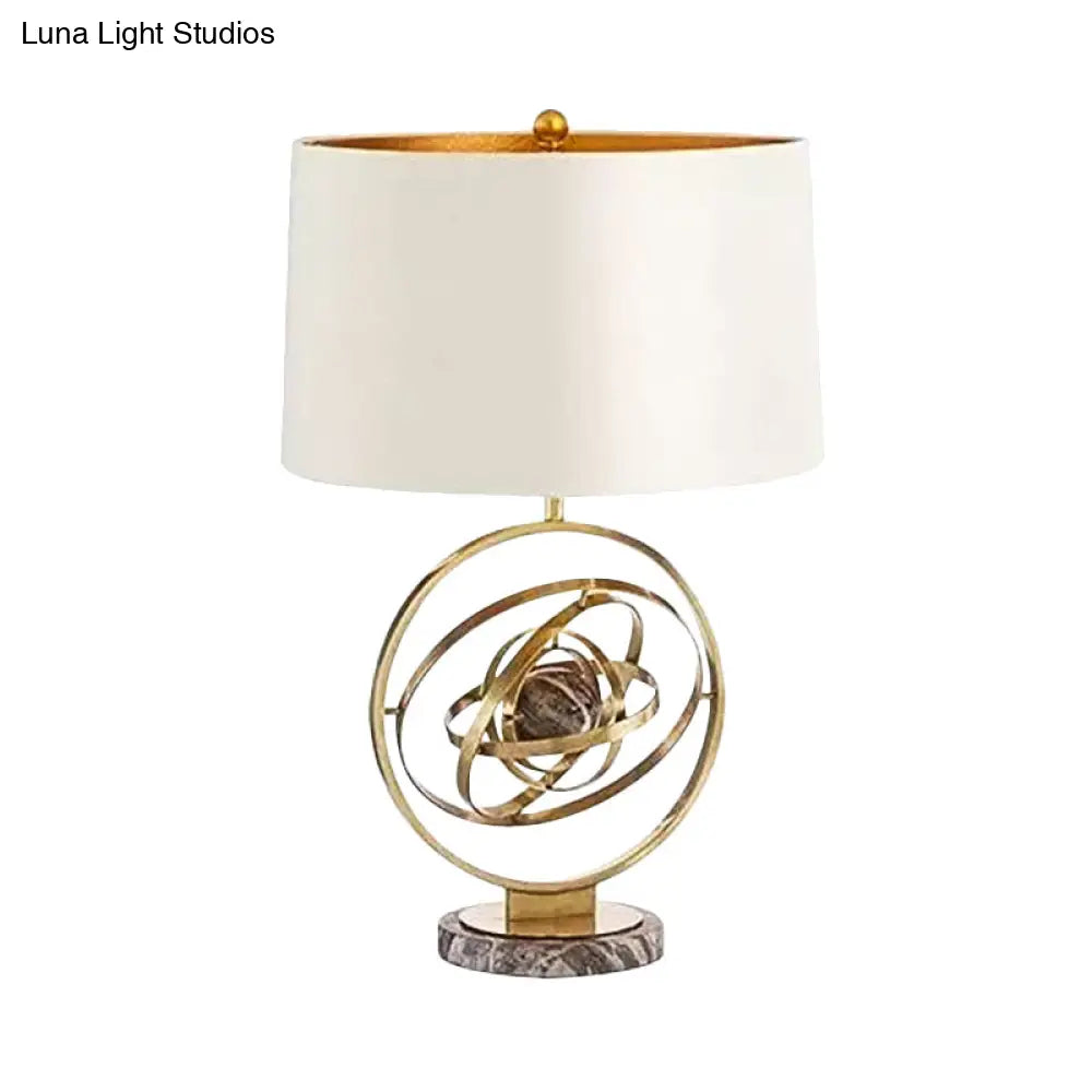 Modern Fabric Table Lamp With Round Marble Base - White