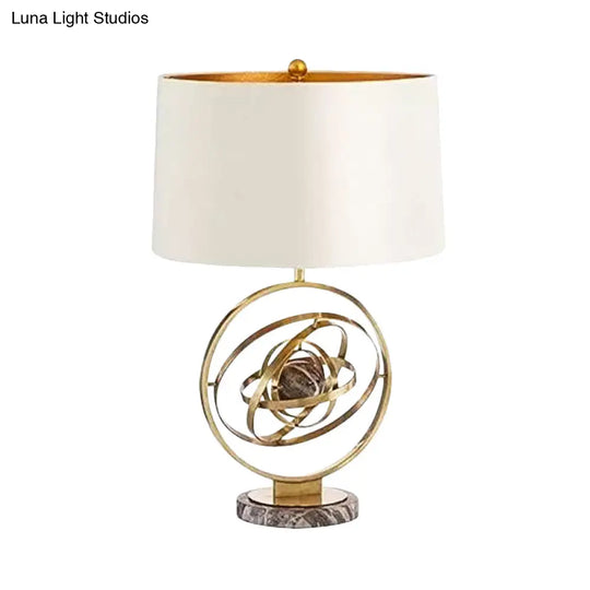 Modern Fabric Table Lamp With Round Marble Base - White