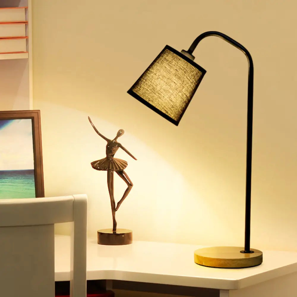 Modern Fabric Table Lamp With Tapered Shape Wooden Base - Ideal For Study Or Night Light In Any Room