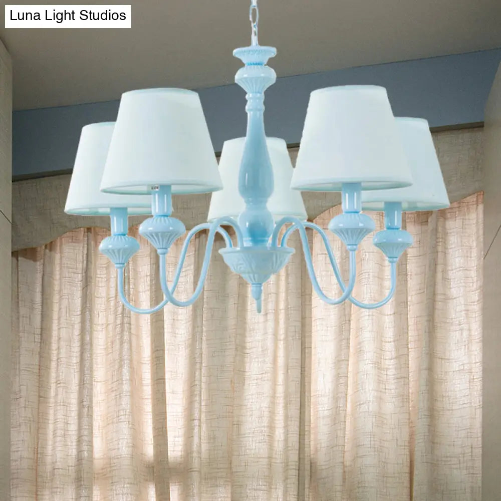 Modern Fabric Tapered Chandelier Light In Blue For Balcony Restaurant