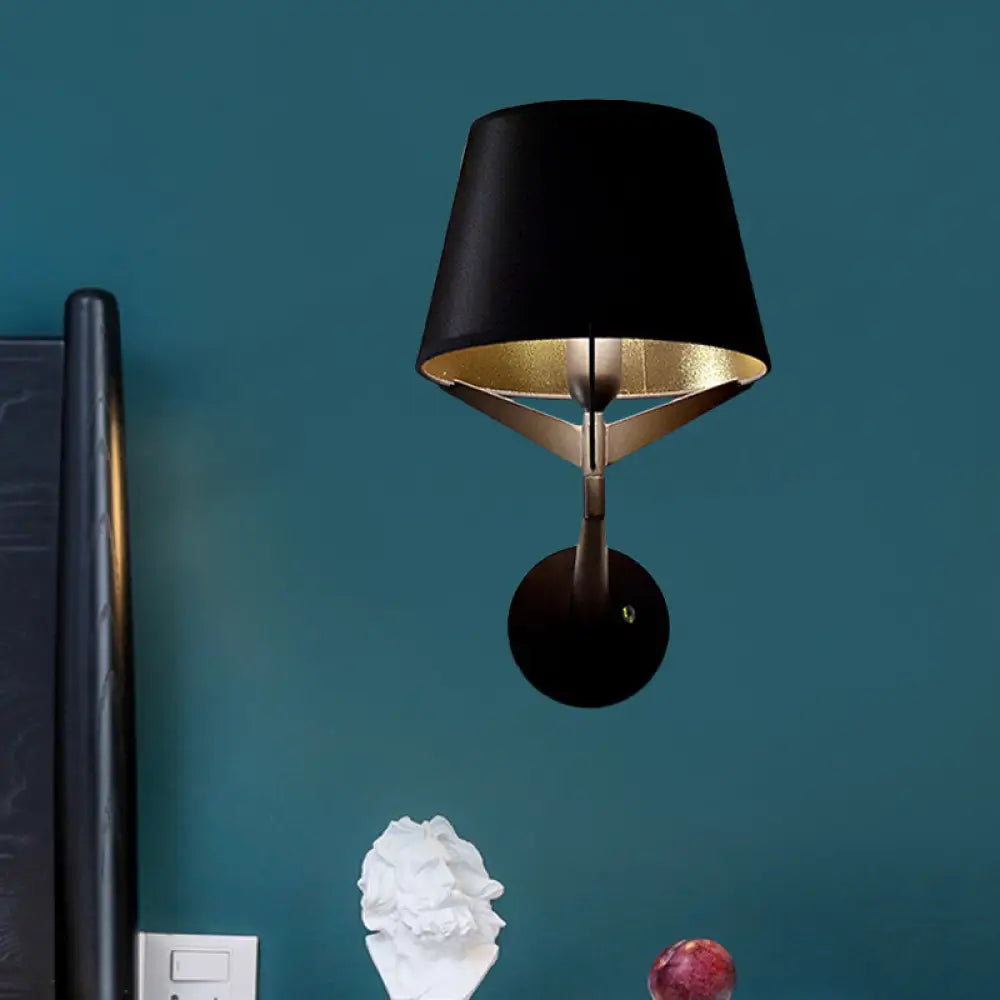 Modern Fabric Wall Sconce With Tripod Lamp Support - Black Finish 1 Head