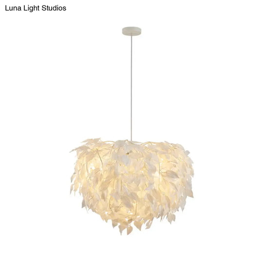 Modern White Leaf Pendant Lamp 1-Light Fabric Hanging Light For Bedroom - 19.5/23.5/27.5 Wide