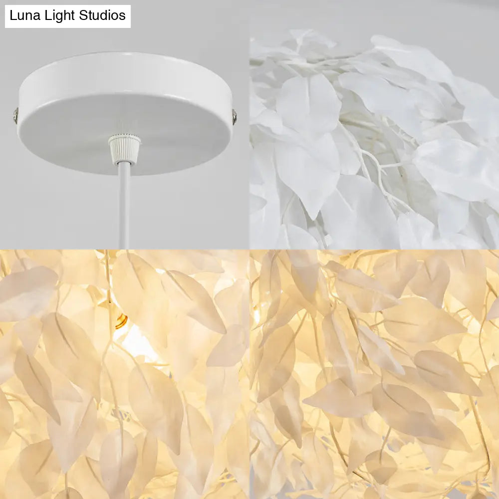 Modern Fabric White Leaf Pendant Lamp - 1 Light Bedroom Hanging Fixture 19.5’/23.5’/27.5’ Wide