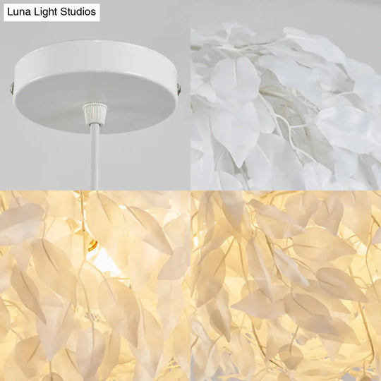 Modern Fabric White Leaf Pendant Lamp - 1 Light Bedroom Hanging Fixture 19.5’/23.5’/27.5’ Wide