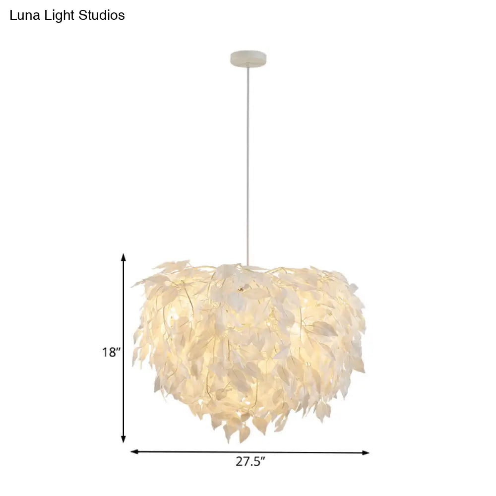 Modern White Leaf Pendant Lamp 1-Light Fabric Hanging Light For Bedroom - 19.5/23.5/27.5 Wide