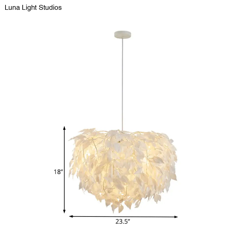 Modern Fabric White Leaf Pendant Lamp - 1 Light Bedroom Hanging Fixture 19.5’/23.5’/27.5’ Wide