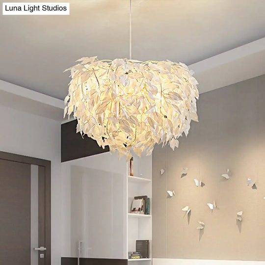 Modern White Leaf Pendant Lamp 1-Light Fabric Hanging Light For Bedroom - 19.5/23.5/27.5 Wide / 27.5