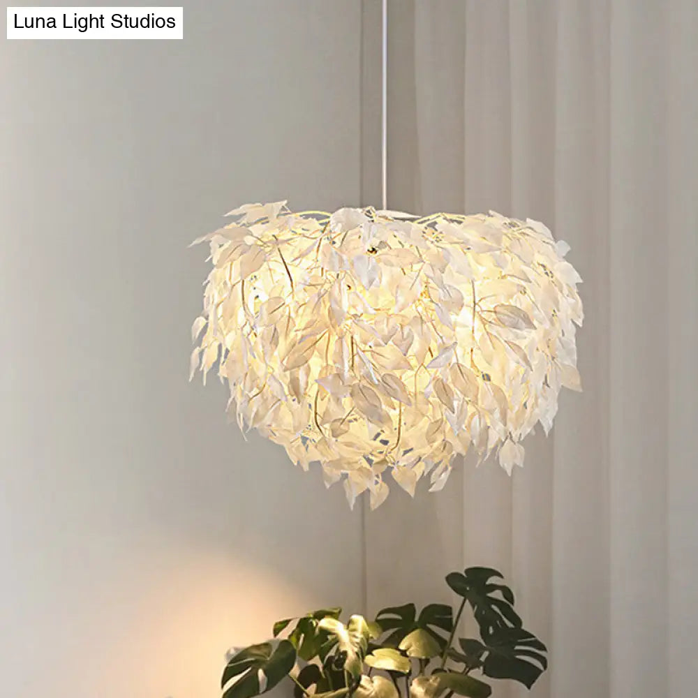 Modern White Leaf Pendant Lamp 1-Light Fabric Hanging Light For Bedroom - 19.5/23.5/27.5 Wide / 19.5