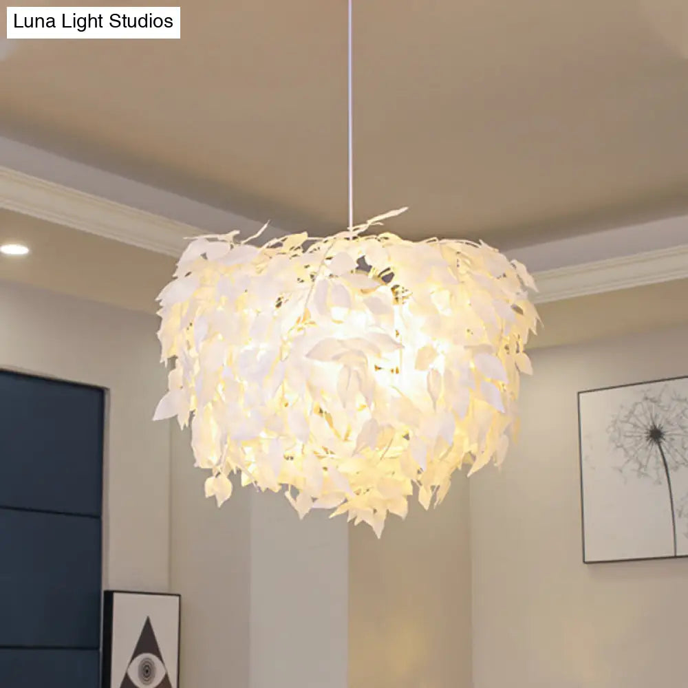 Modern White Leaf Pendant Lamp 1-Light Fabric Hanging Light For Bedroom - 19.5/23.5/27.5 Wide / 23.5