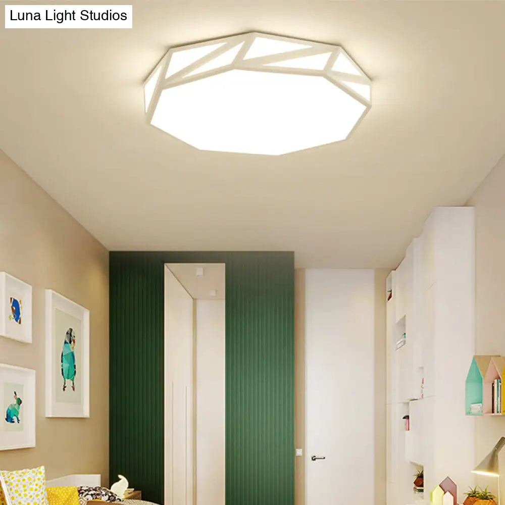 Modern Faceted Ceiling Flush Mount Led Fixture - White/3 Color Light Wooden Bedroom Design 16/19.5 W