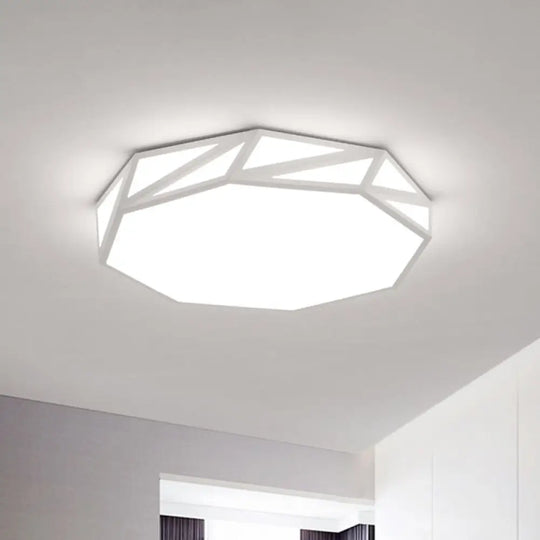 Modern Faceted Ceiling Flush Mount Led Fixture - White/3 Color Light Wooden Bedroom Design