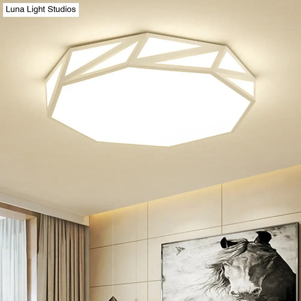 Modern Faceted Ceiling Flush Mount Led Fixture - White/3 Color Light Wooden Bedroom Design 16/19.5 W