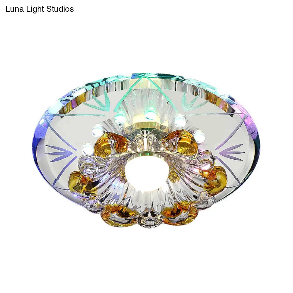 Modern Faceted Crystal Blossom Ceiling Light With Led Flushmount In Chrome Multiple Options
