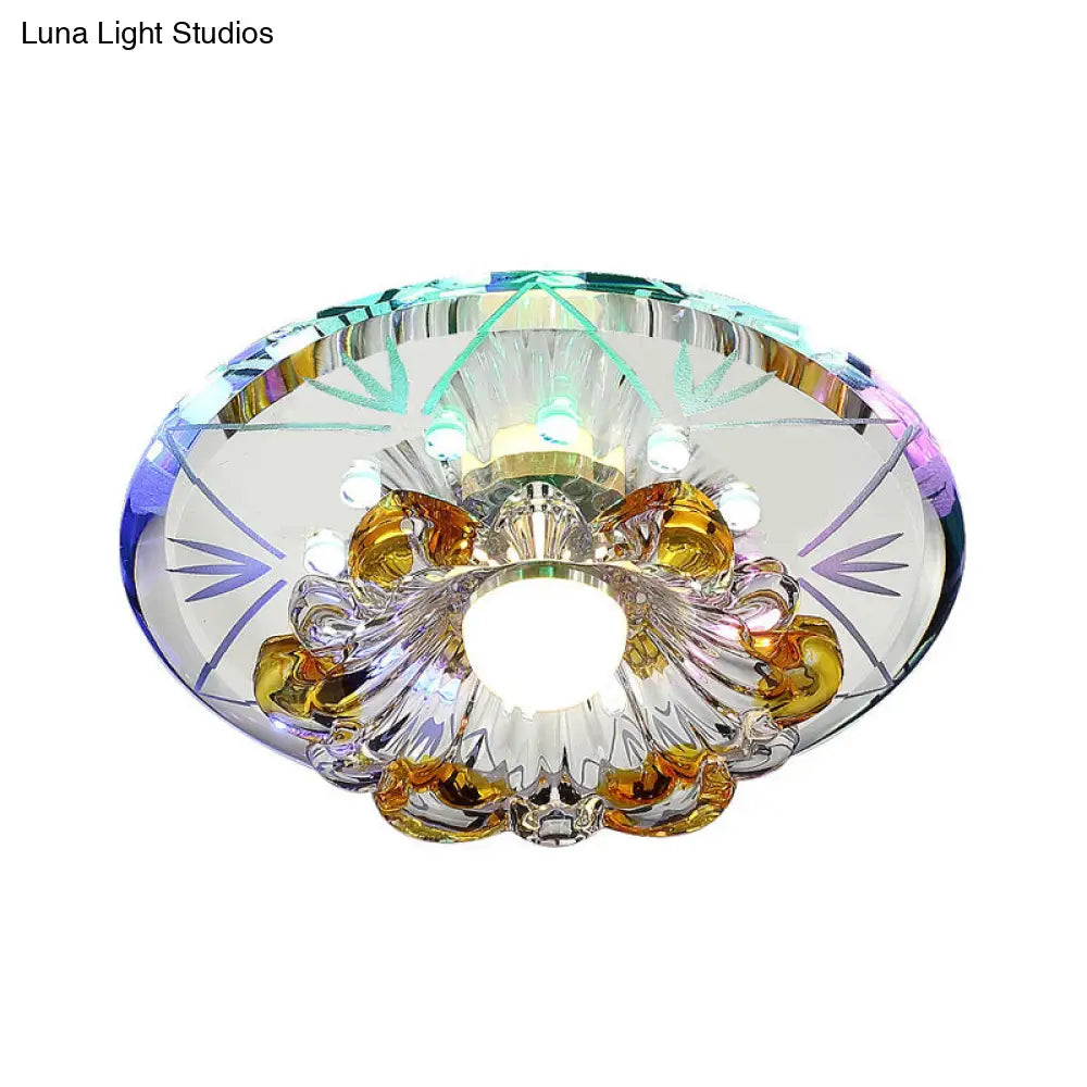 Modern Faceted Crystal Blossom Ceiling Light With Led Flushmount In Chrome Multiple Options’