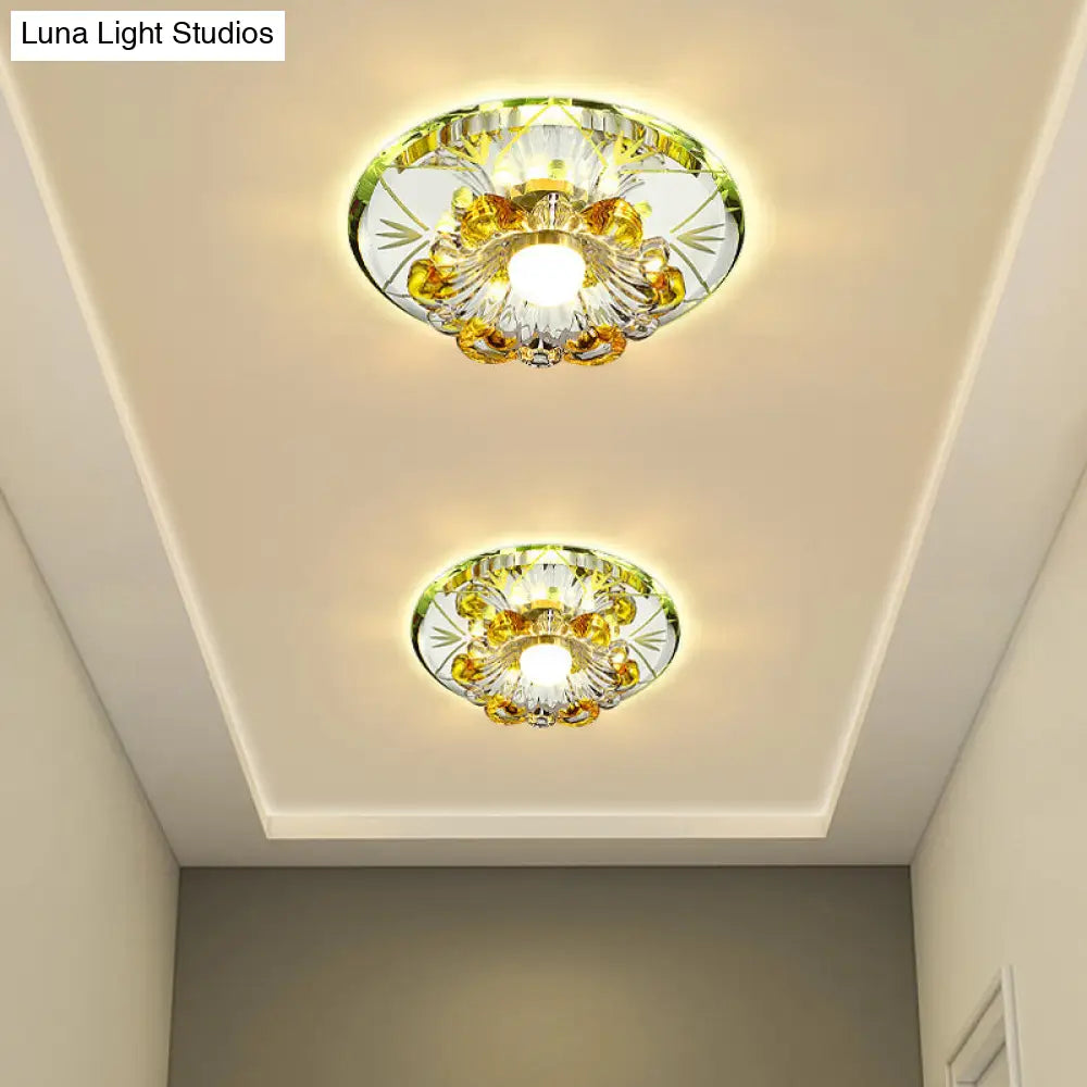 Modern Faceted Crystal Blossom Ceiling Light With Led Flushmount In Chrome Multiple Options’