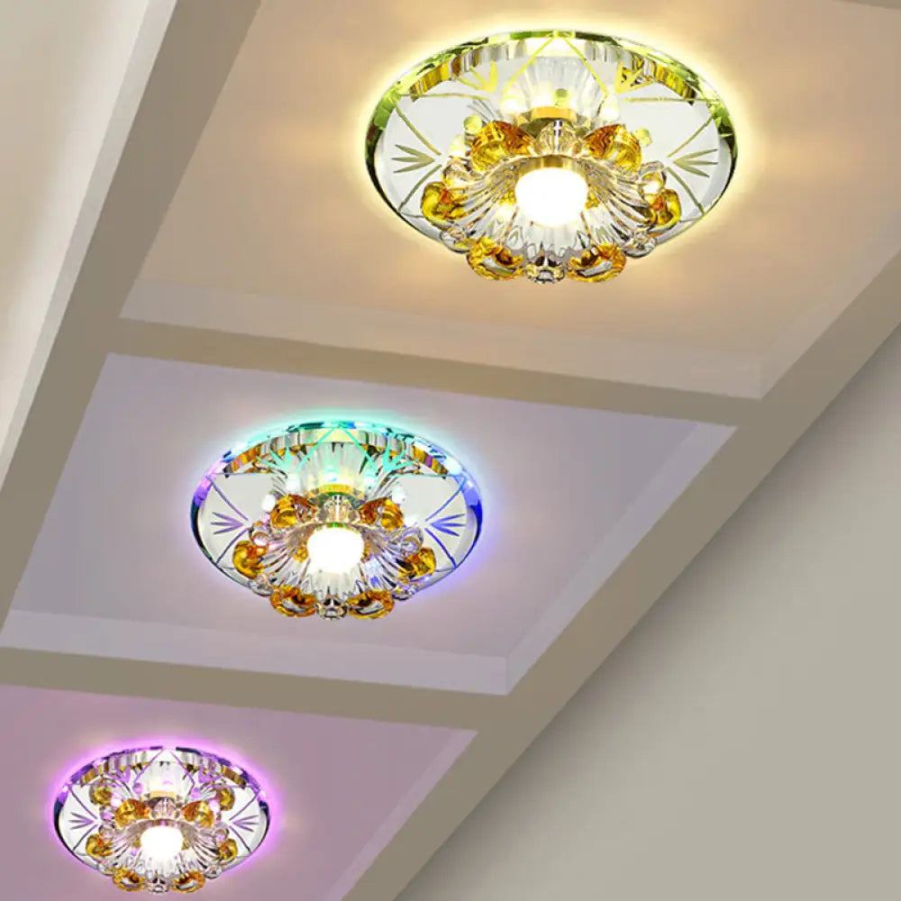 Modern Faceted Crystal Blossom Ceiling Light With Led Flushmount In Chrome Multiple Options’ / Warm