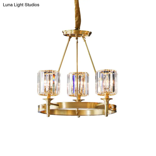 Modern Brass Faceted Crystal Cylinder Chandelier With 3/5/6 Bulbs - Ceiling Pendant Lighting