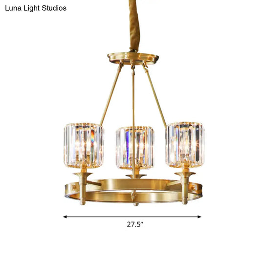 Modern Brass Faceted Crystal Cylinder Chandelier With 3/5/6 Bulbs - Ceiling Pendant Lighting