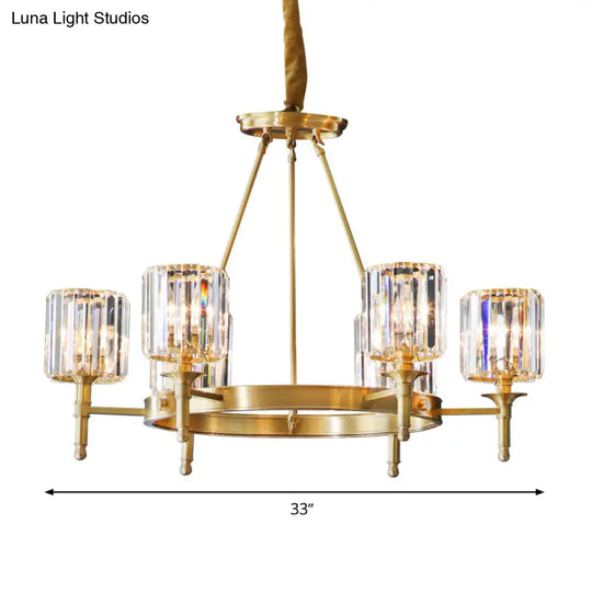 Modern Brass Faceted Crystal Cylinder Chandelier With 3/5/6 Bulbs - Ceiling Pendant Lighting