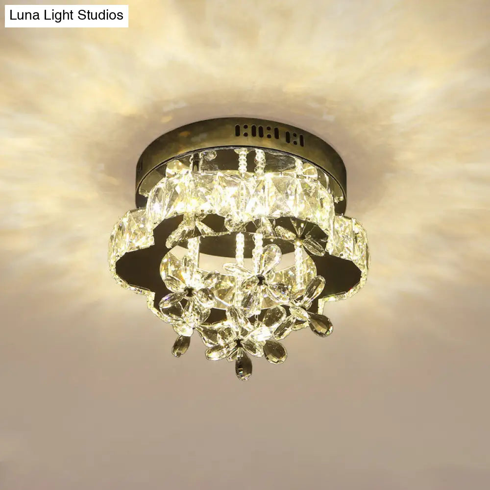 Modern Faceted Crystal Led Chrome Semi Flush Light - Blossom Ceiling Mounted Fixture 12/18 Width