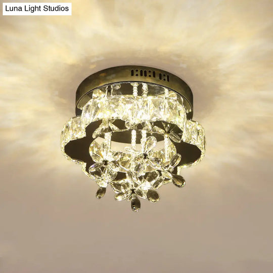 Modern Faceted Crystal Led Chrome Semi Flush Light - Blossom Ceiling Mounted Fixture 12/18 Width