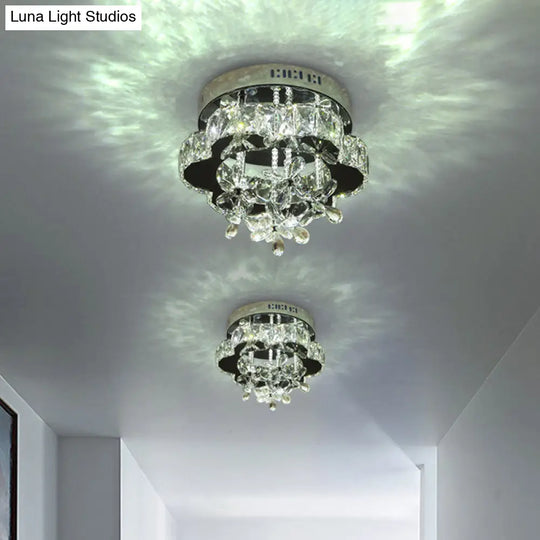 Modern Faceted Crystal Led Chrome Semi Flush Light - Blossom Ceiling Mounted Fixture 12/18 Width