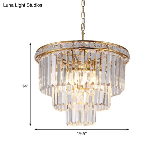 Modern Faceted Optical Crystal 6-Light Brass Chandelier - Four Tiers Ceiling Light 19.5’/23.5’ Wide