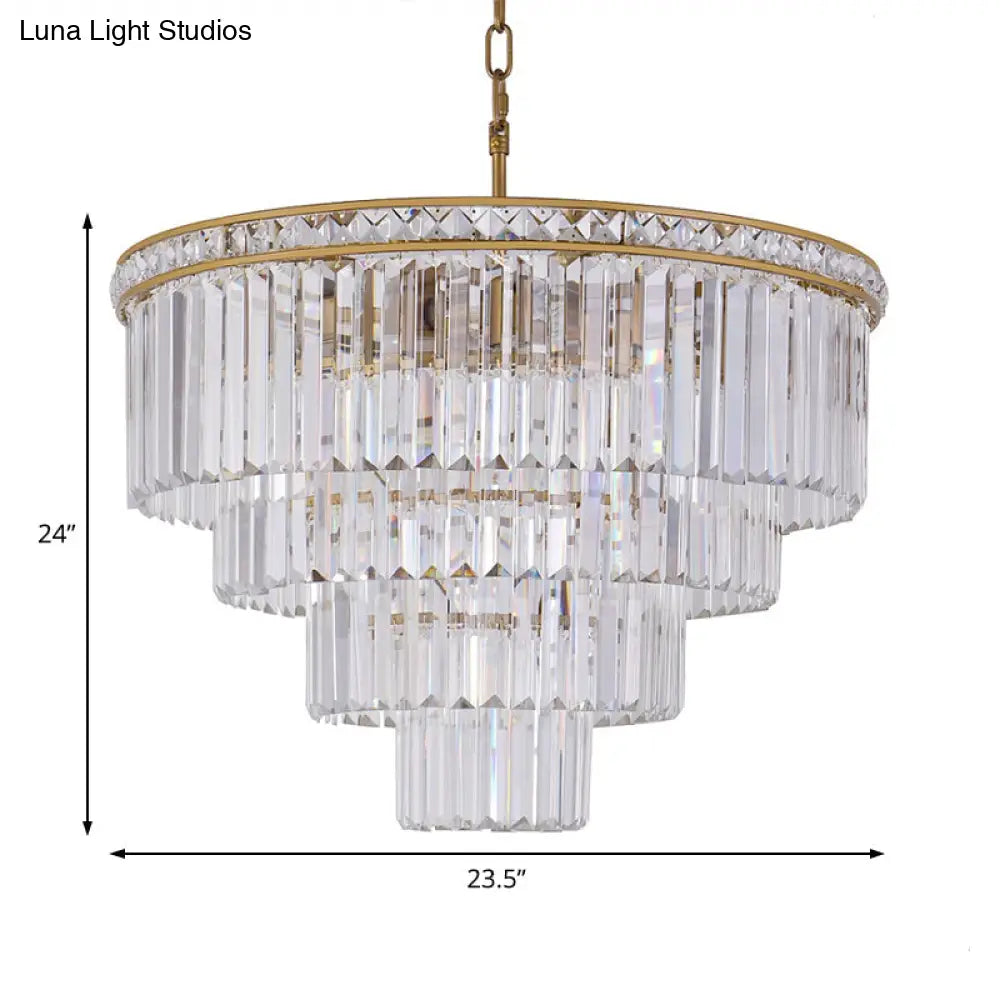 Modern Faceted Optical Crystal 6-Light Brass Chandelier - Four Tiers Ceiling Light 19.5’/23.5’ Wide