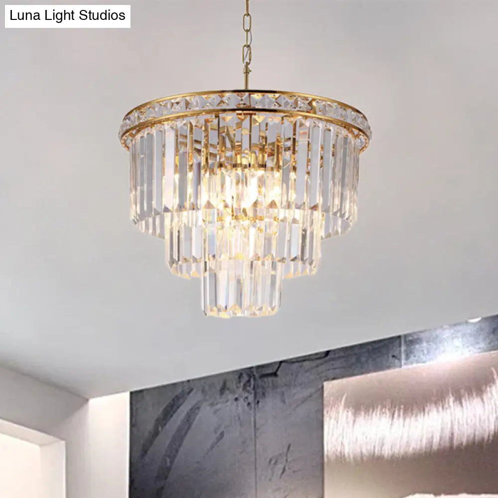 Modern Faceted Optical Crystal 6-Light Brass Chandelier - Four Tiers Ceiling Light 19.5’/23.5’ Wide