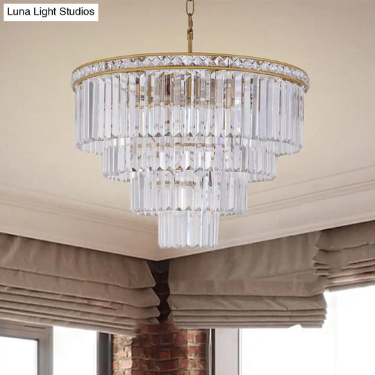 Modern Faceted Optical Crystal 6-Light Brass Chandelier - Four Tiers Ceiling Light 19.5’/23.5’ Wide