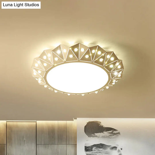 Modern Faceted Round Flushmount Light With Warm/White Led Lighting And Iron Shade 16.5/22.5 Wide