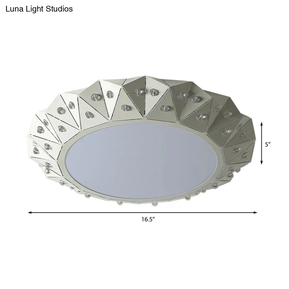 Modern Faceted Round Flushmount Light With Warm/White Led Lighting And Iron Shade 16.5’/22.5’ Wide