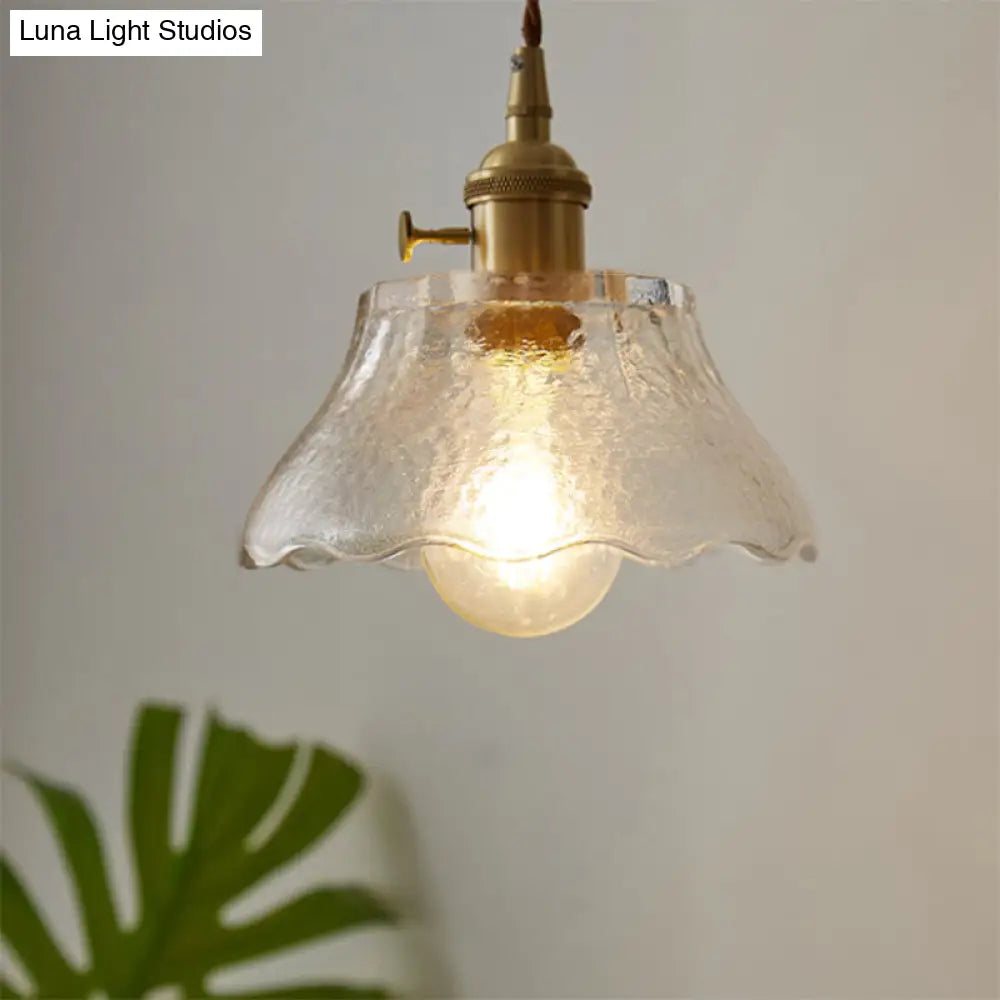 Farmhouse Brass Water Glass Scalloped 1-Light Suspension Lamp Kit