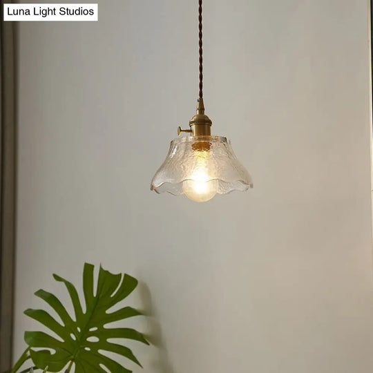 Farmhouse Brass Water Glass Scalloped 1-Light Suspension Lamp Kit