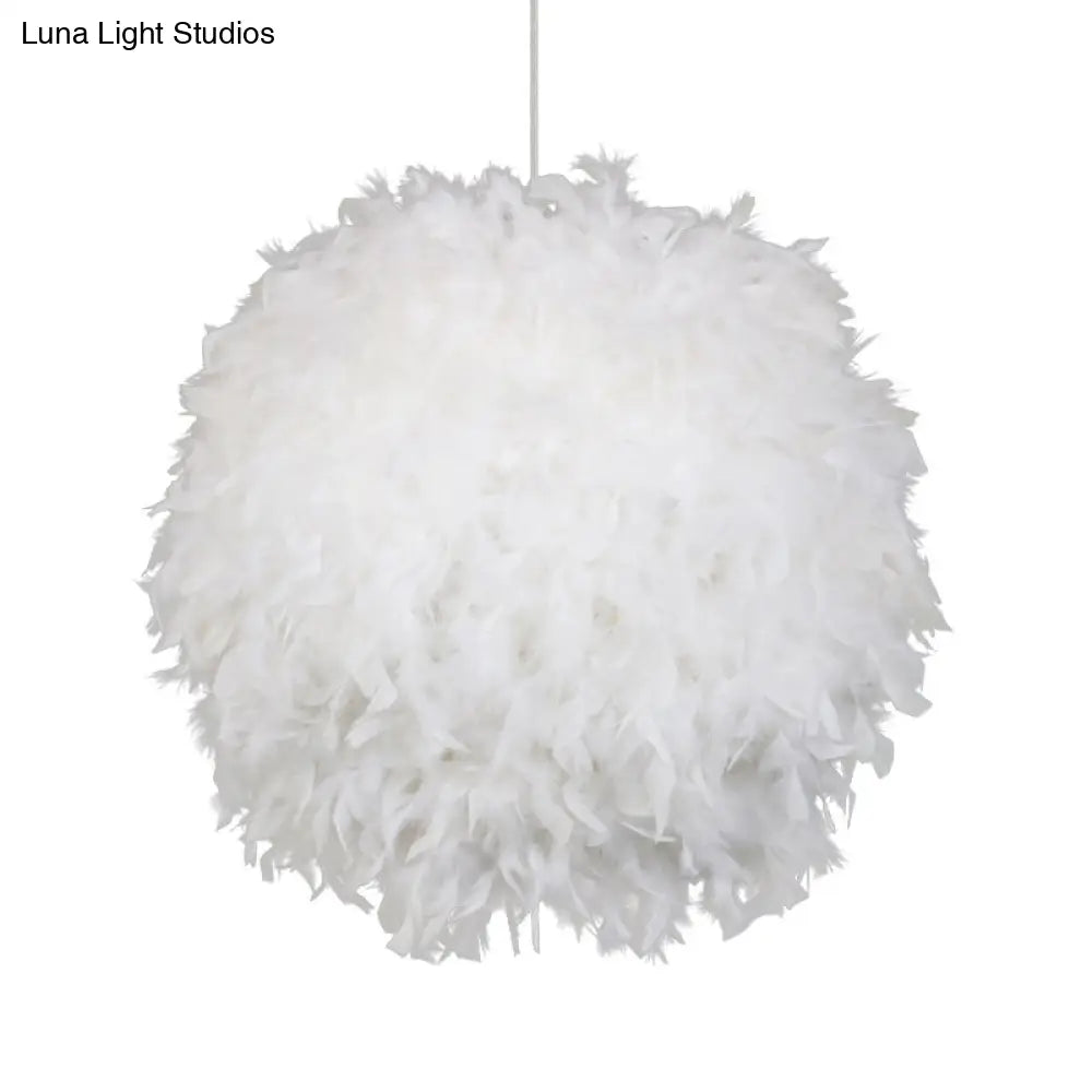 Modern Feather 1 Head Sphere Drop Pendant Ceiling Light (12’/14’/16’ Width) - White/Pink/Rose Red