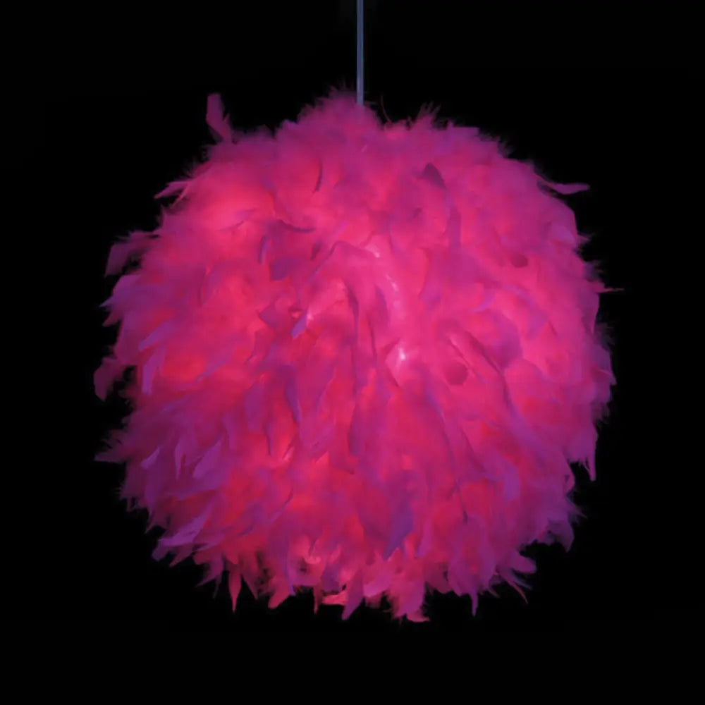 Modern Feather 1 Head Sphere Drop Pendant Ceiling Light (12’/14’/16’ Width) - White/Pink/Rose